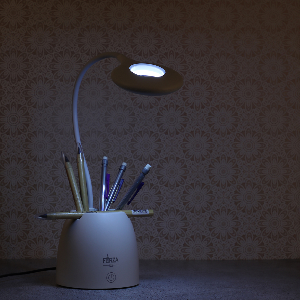 FORZA Лампа настольная, 16 LED, 6W, 600Lm, питание USB, с подставкой, кабель 1.5м, пластик, белая - #9