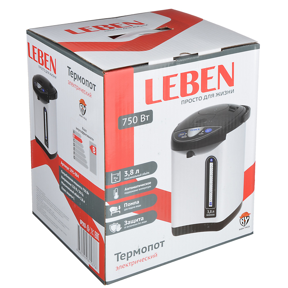 LEBEN Чайник-термопот 3,8л, 750Вт, автоматич. поддержание температ., металл - #4