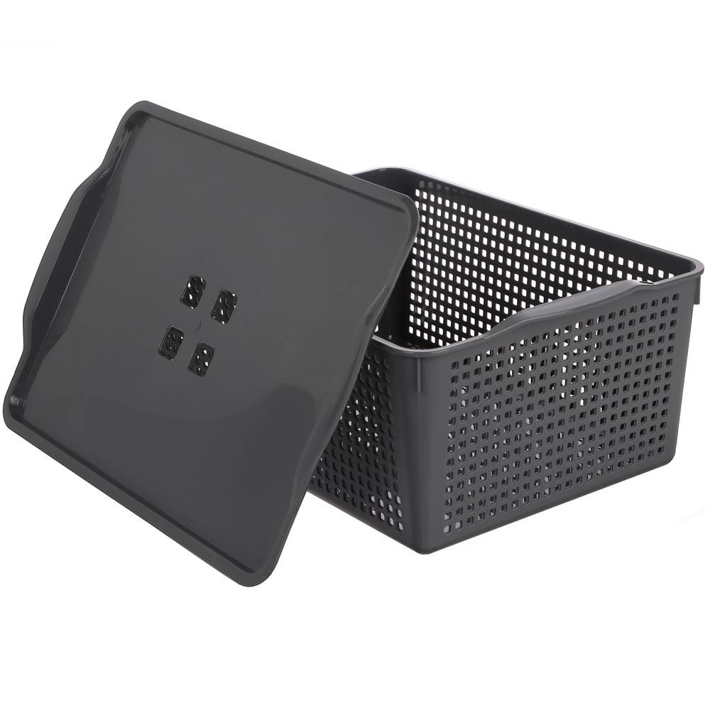 Корзинка Лофт 13л 395х272х168 мм с крышкой белый, серый - #4