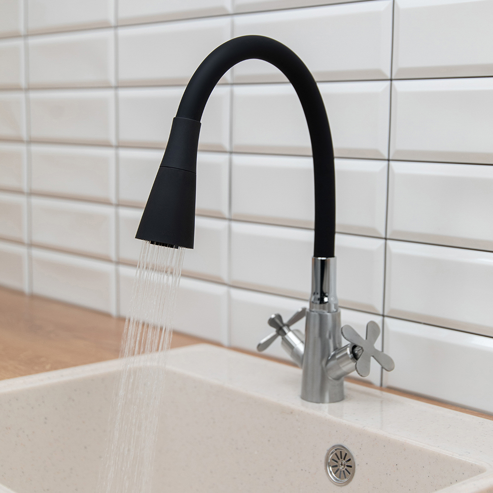 Излив смесителя для кухни, силиконовый, 2 режима, черный - #7