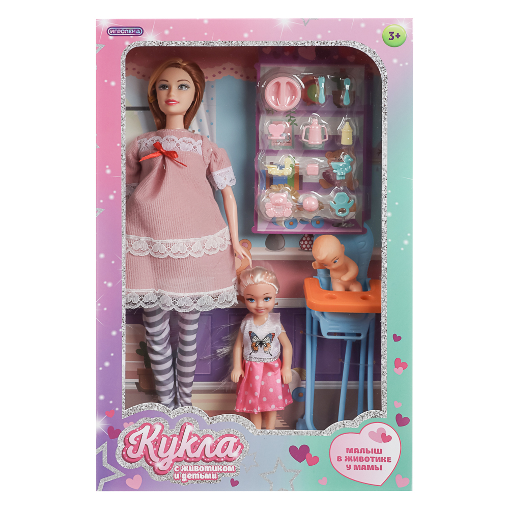 ИГРОЛЕНД Кукла 28 см с животиком и с детьми и акс., PVC, ABS, полиэстер, 21х7,1х33 см, 2 диз - #18