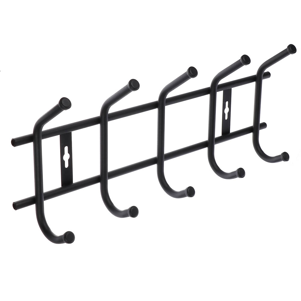 Вешалка настенная, 5 крючков металл, цвет матовый черный - #1