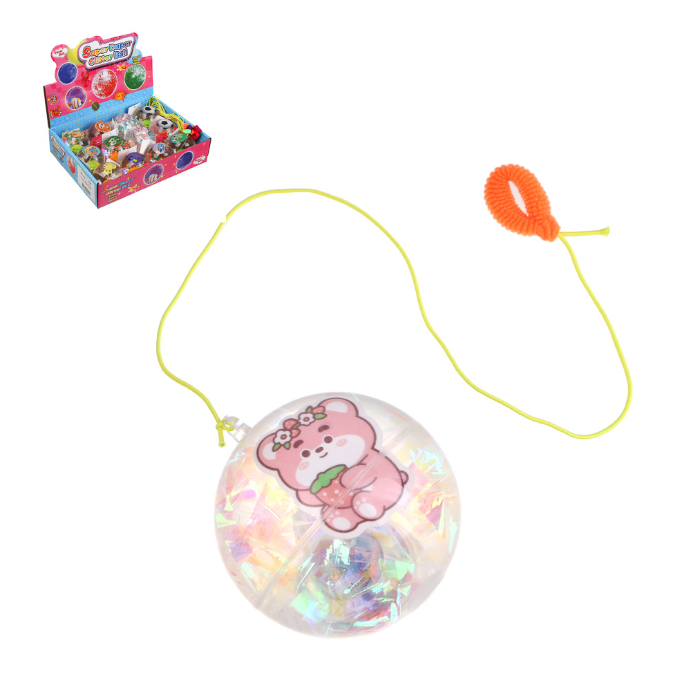 Игрушка мяч с блестками, каучук, PP, вода, d6,5см, 3хLR1130, 6 дизайнов - #1