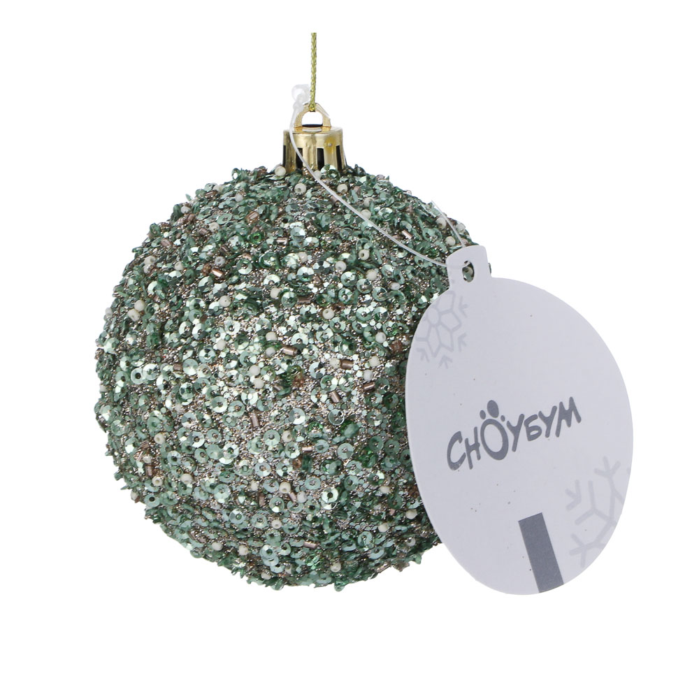 СНОУ БУМ Шар пластик 8 см, зеленый, в обсыпке - #5