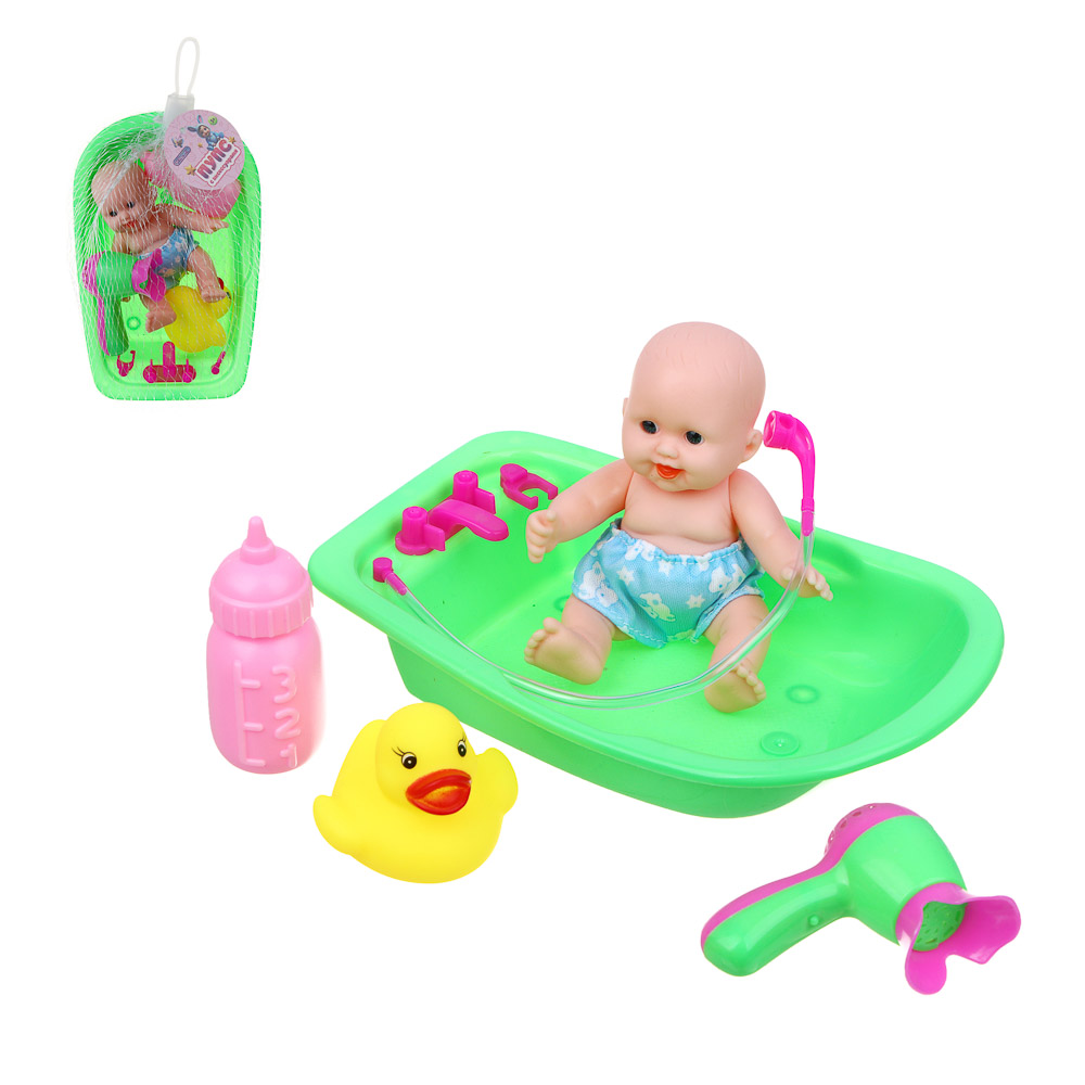 ИГРОЛЕНД Пупс 12 см в ванночке с аксессуарами, PVC, PP, 10х8х16 см - #1