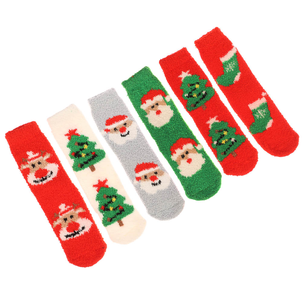 GALANTE Носки-антизаносы новогодние высокие, р.23-25, 100% полиэстер, разноцветные - #4