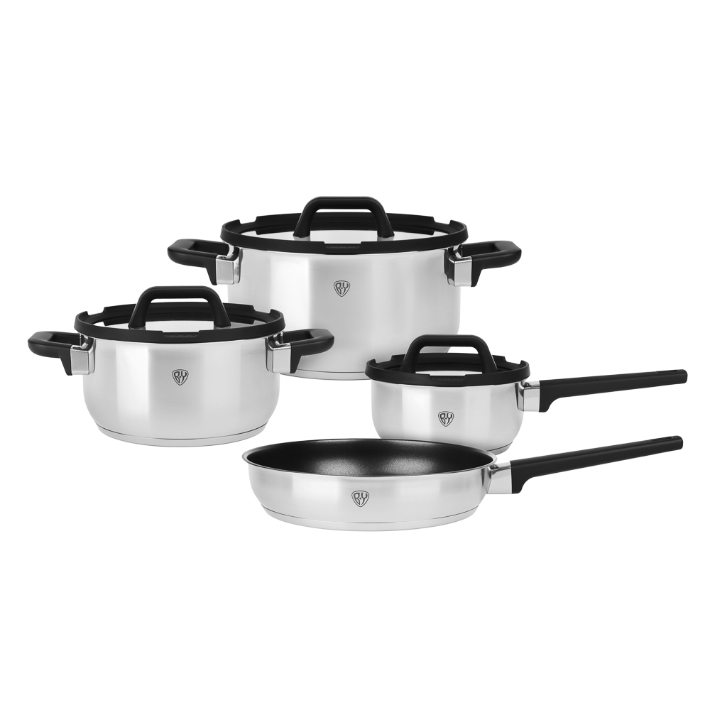 BY COLLECTION Inta Набор посуды кухонной 7пр, кастрюли 5л; 3л; ковш 1,5л; сковорода 24см, нерж.сталь - #1