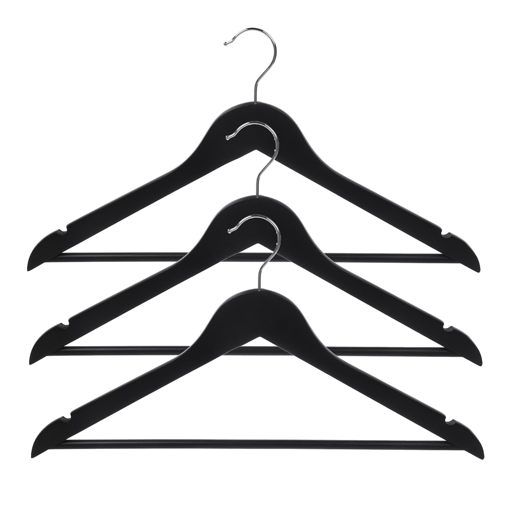 Вешалки для одежды тм VETTA, 3шт, 45см, деревянные, хром, цвет черный - #1