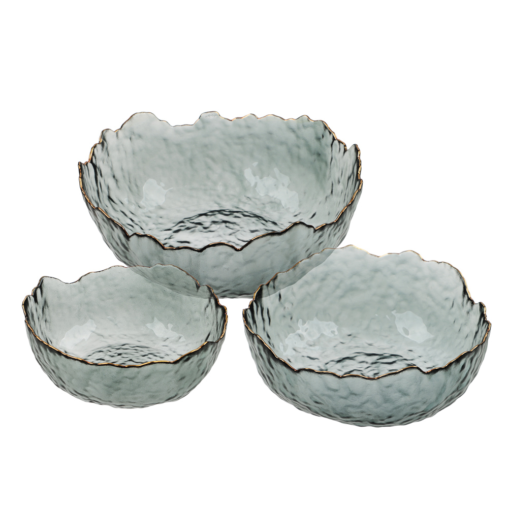 MILLIMI Набор салатников 3 шт, 13.5x13.5x6см / 17x16,5x7,5см / 20x20x9см, стекло, серый с золотой ка - #2
