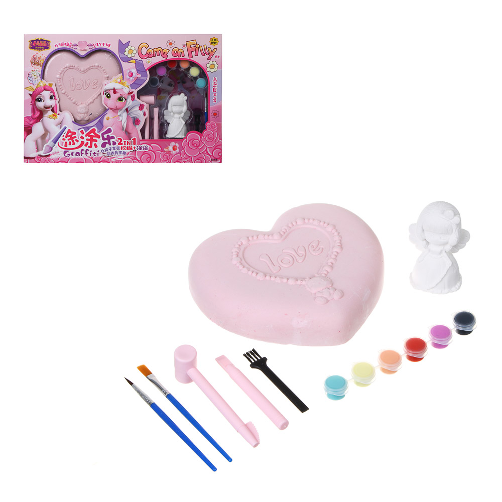 Набор для творчества 2в1 раскраска и раскопки "Поняшки", 38,3х6,5х25см, гипс, PP, акрил, 2 диз. - #1