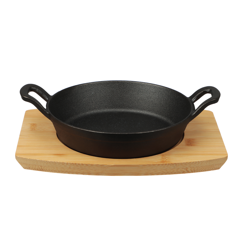 SATOSHI Сковорода мини на подставке из бамбука чугун, круглая, 18см, индукция - #1