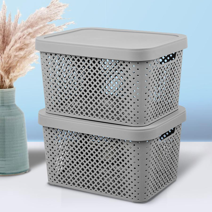 Корзина для хранения с крышкой Plast Team STOCKHOLM, 15 л серый шторм - #6