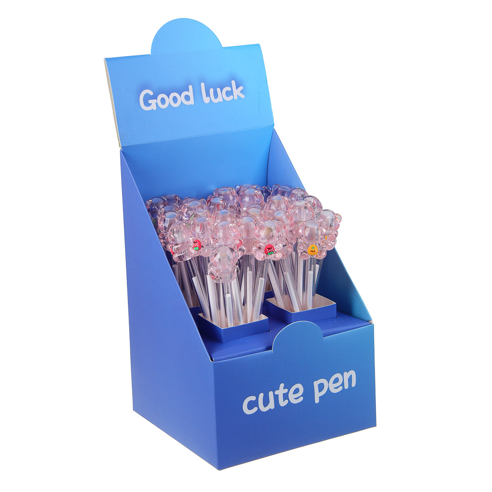 Ручка шариковая синяя, с наконечником в форме акрилового мишки, 4 дизайна, шоу-бокс - #5