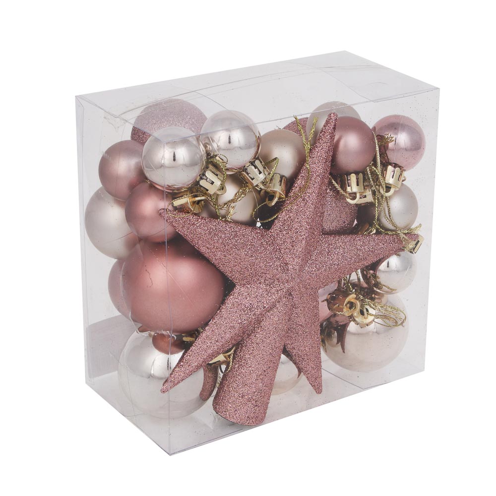 СНОУ БУМ Набор шаров и украшений, 30 шт, 3см, 4см, 5см, розовый шампань - #4