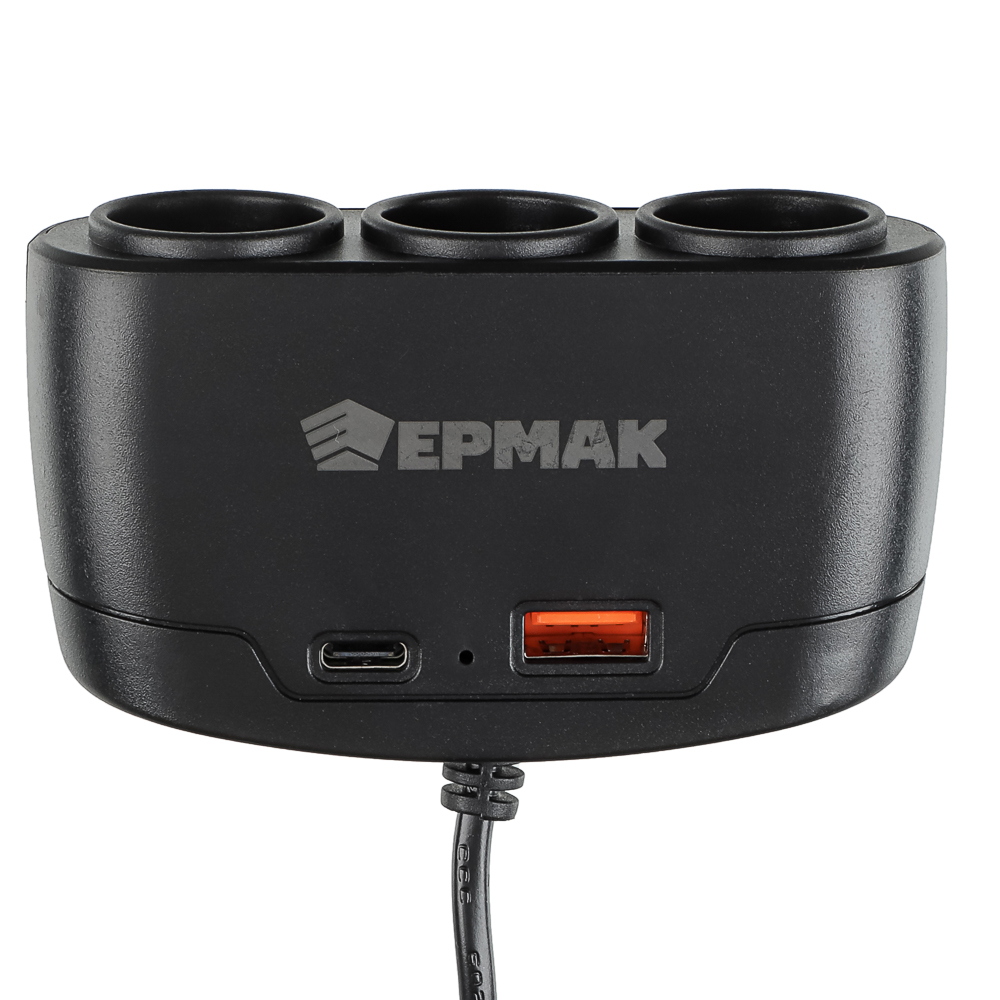 ЕРМАК Разветвитель прикуривателя, 3 выхода +1 USB, 60 W, 2.1А,12/24В, пластик - #8