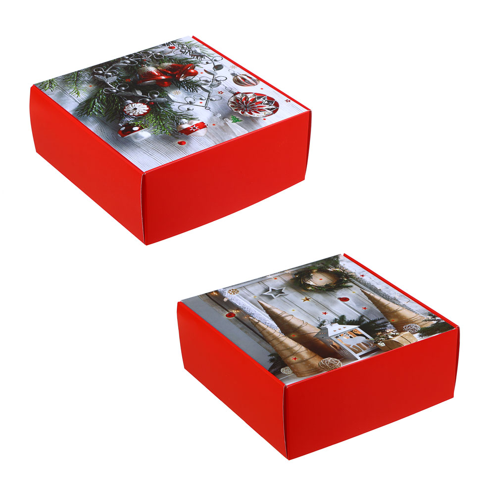 СНОУ БУМ Коробка подарочная, бумажная, складная, 25x25x9 см, 2 дизайна - #1