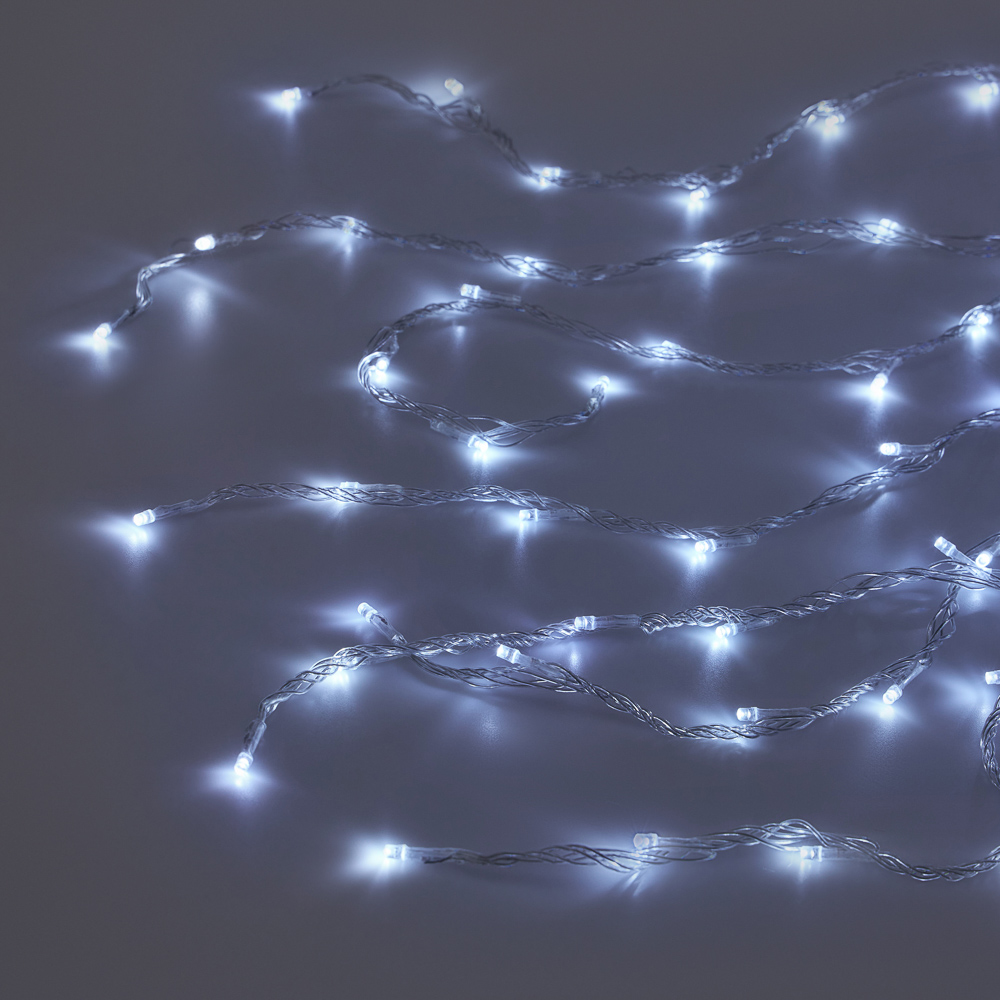 СНОУ БУМ Гирлянда эл. водопад 192LED*белый, 1,2х2м, 8 нитей, ПВХ прозр., 8 реж, коннектор, 220В - #7