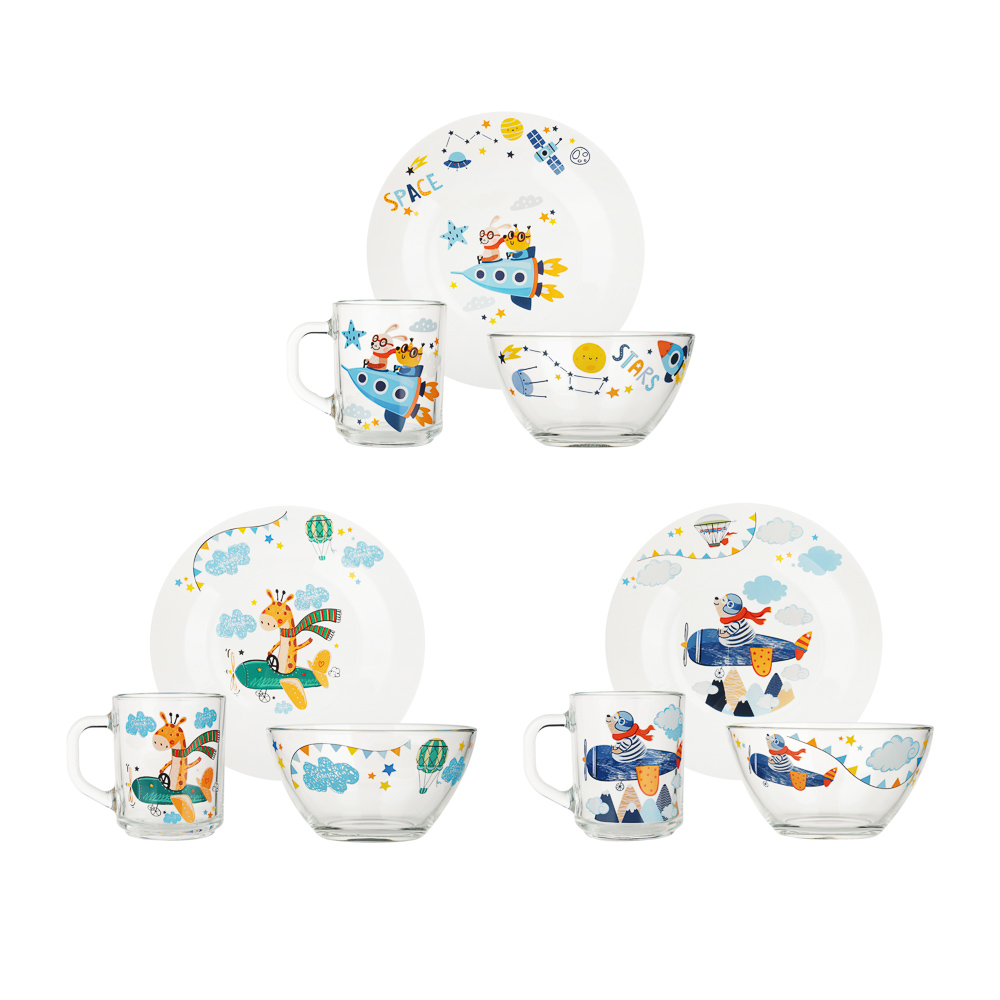 Набор для завтрака "Авиаторы", 3 предмета: кружка 200мл, салатник 12,7см (0,46л), тарелка 19,6см - #1