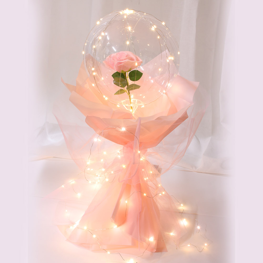 Шар воздушный 22см с декором (цветок, LED гирлянда) бумага, сетка, пластик - #1