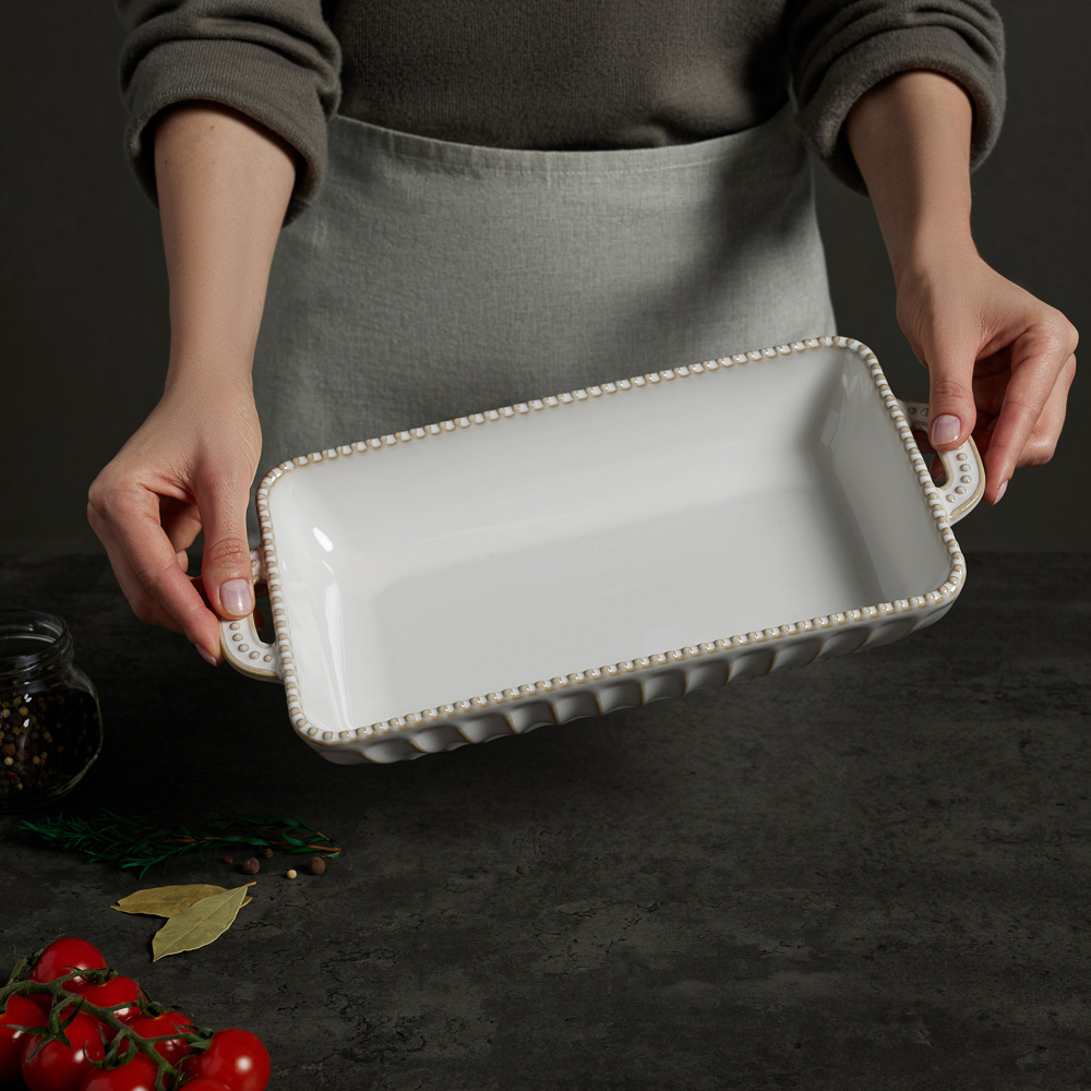 BY COLLECTION Форма для запекания и сервировки прямоугол.с ручками, керамика, 33х16х5,5см, бел. - #10