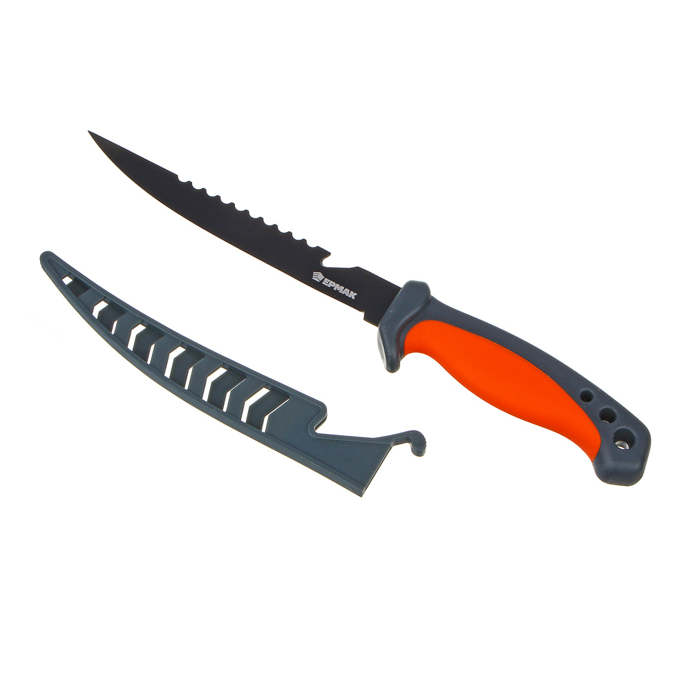 ЕРМАК Нож разделочный филейный, с чехлом, 27,3см, нерж.сталь, пластик, ПВХ - #1
