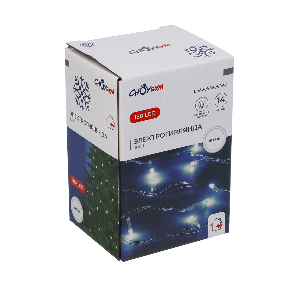 СНОУ БУМ Гирлянда эл. вьюн 14м, 180 LED, белый, пост. свечение, ПВХ прозрачный, 220В - #7
