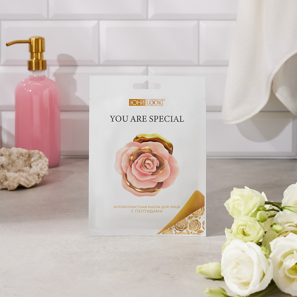 ЮНИLOOK Маска тканевая антивозрастная с пептидами Золотое кружево, 25 мл - #6