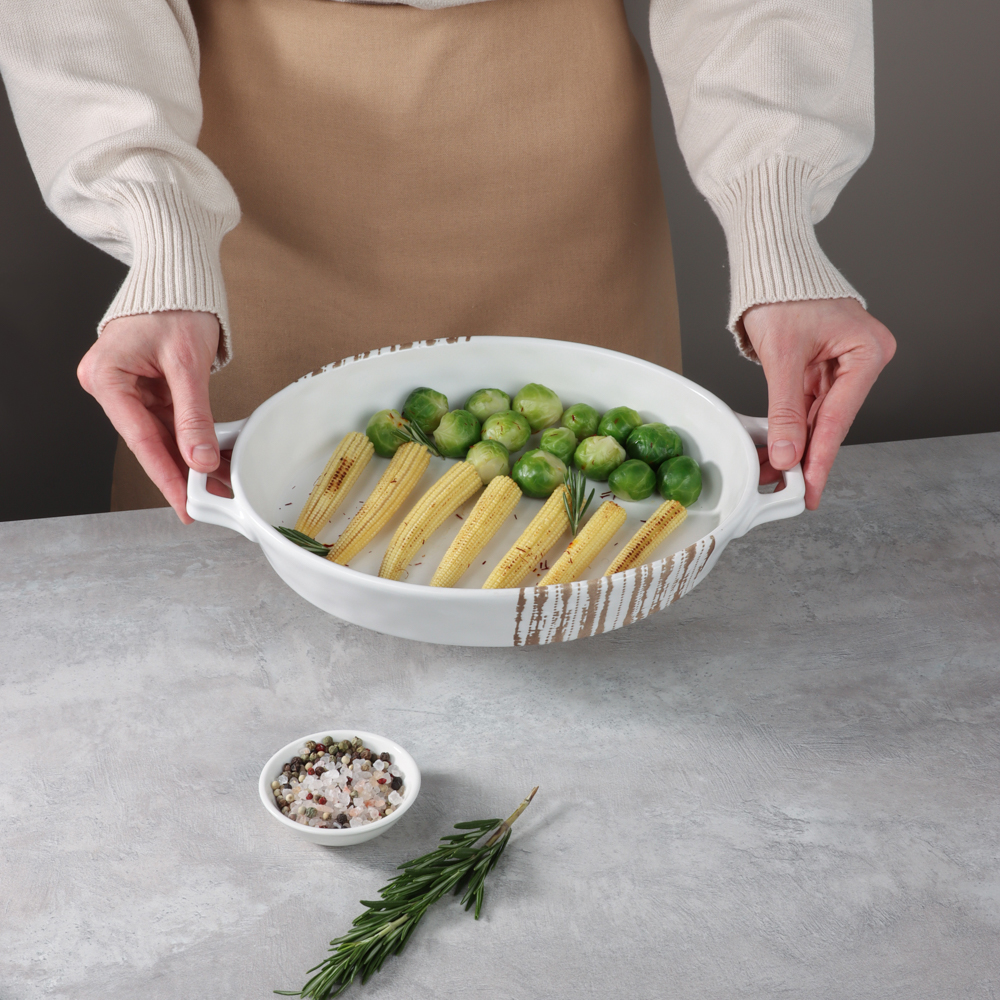 MILLIMI Форма для запекания и сервировки овал.с ручками, керамика, 31х20,5х5см, 1,1л, белая - #11