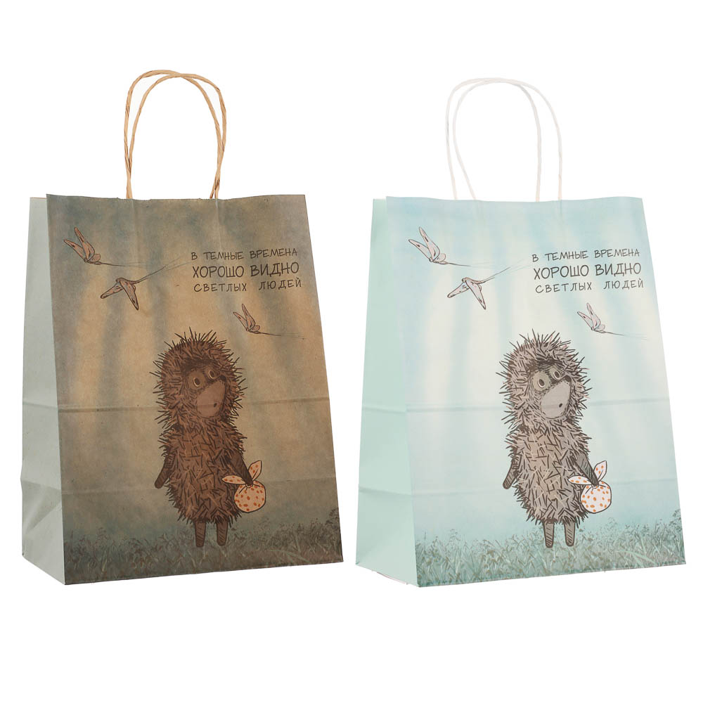 Пакет подарочный с кручеными ручками 24х14х30см, "Ёжик в тумане", в ассортименте - #1