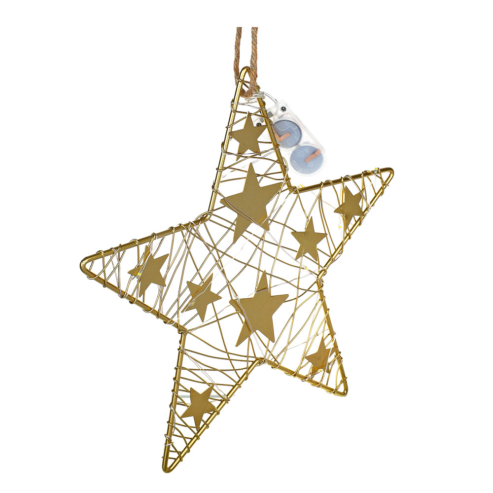 СНОУ БУМ Сувенир гирлянда-подвеска нить в форме звезды, 2хCR2032, 23,5 см - #4