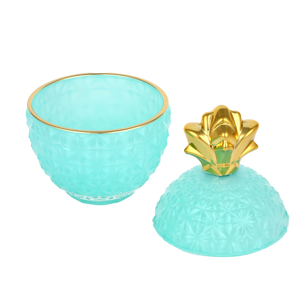 Шкатулка стеклянная Ананас голубой с золотом, 8,5x14см - #5