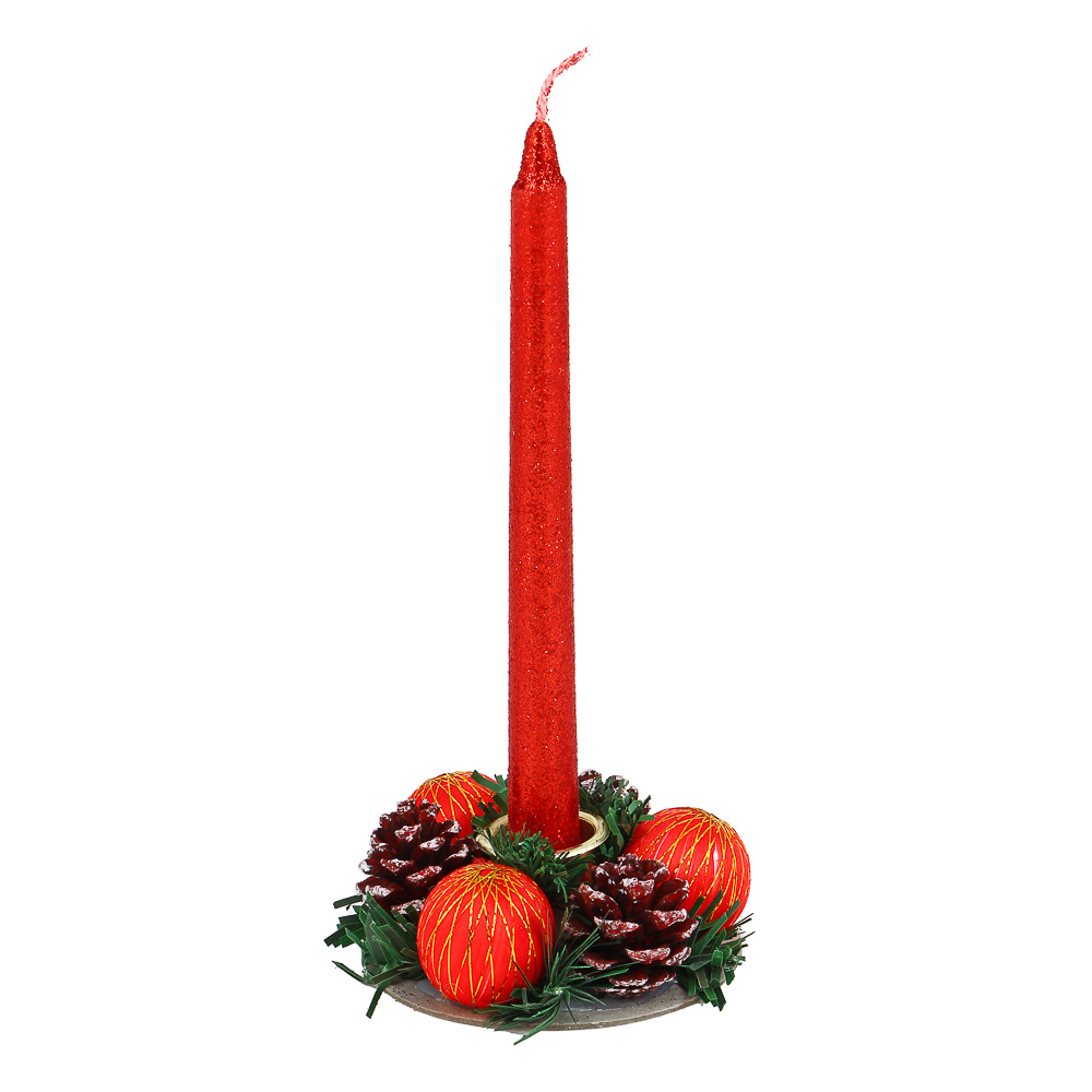 Набор для украшения новогоднего стола со свечой и подсвечником - #2