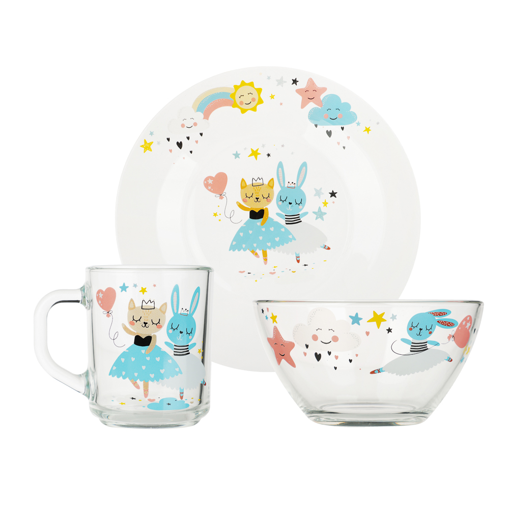 Набор для завтрака "Балерины", 3 предмета: кружка 200мл, салатник 12,7см (0,46л), тарелка 19,6см - #1