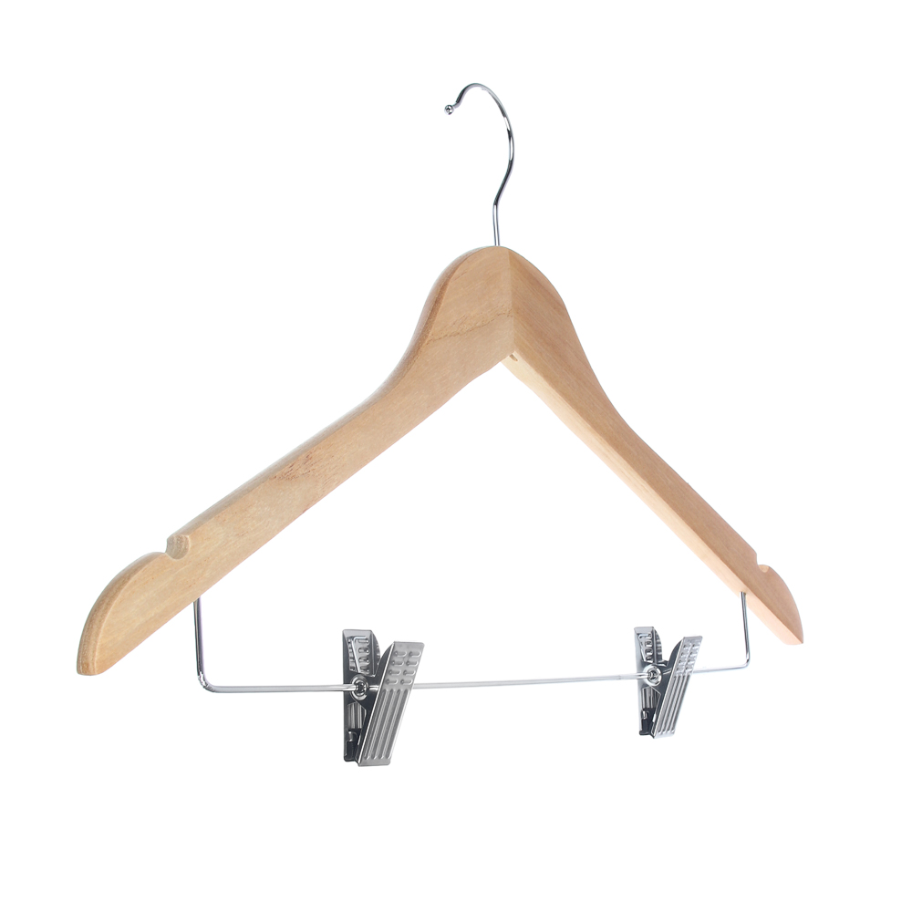 Вешалка для одежды тм VETTA, 45см деревянная с зажимами, хром, цвет светлое дерево - #2