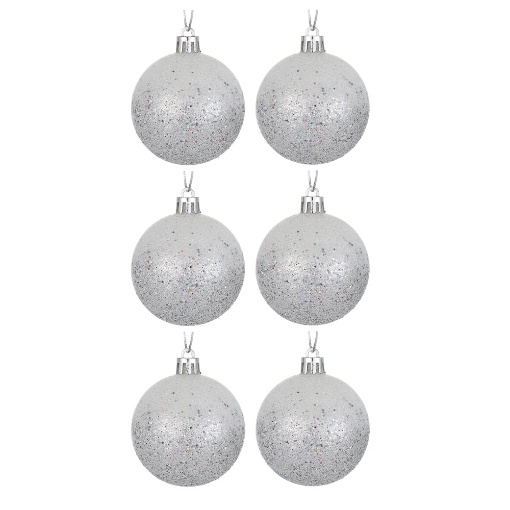 СНОУ БУМ Набор шаров 6 см, 6 шт, серебро-белый, подвес, 26-136 - #1
