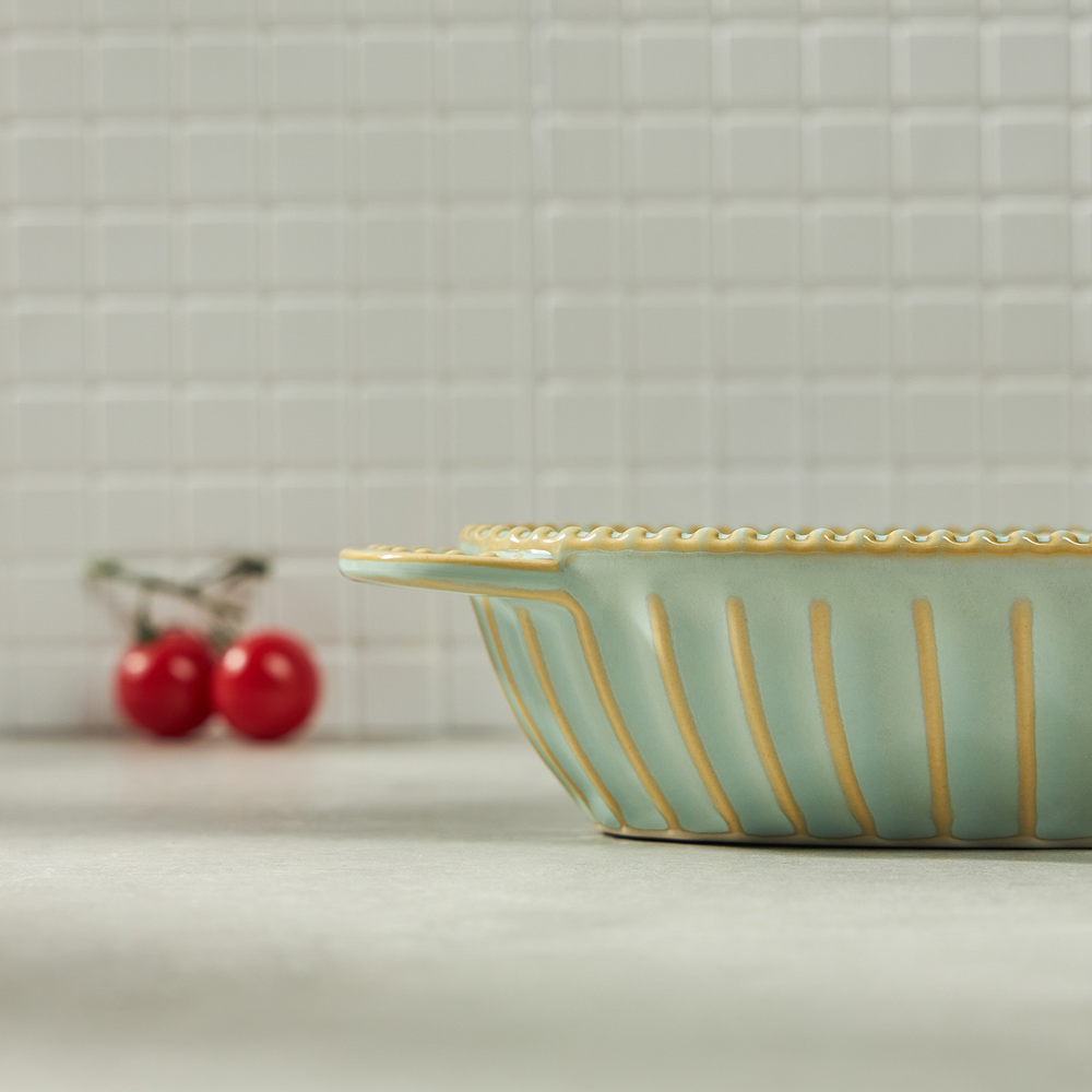 BY COLLECTION Форма для запекания и сервировки овал.с ручками, керамика, 33х16х5,5см, зел. - #15