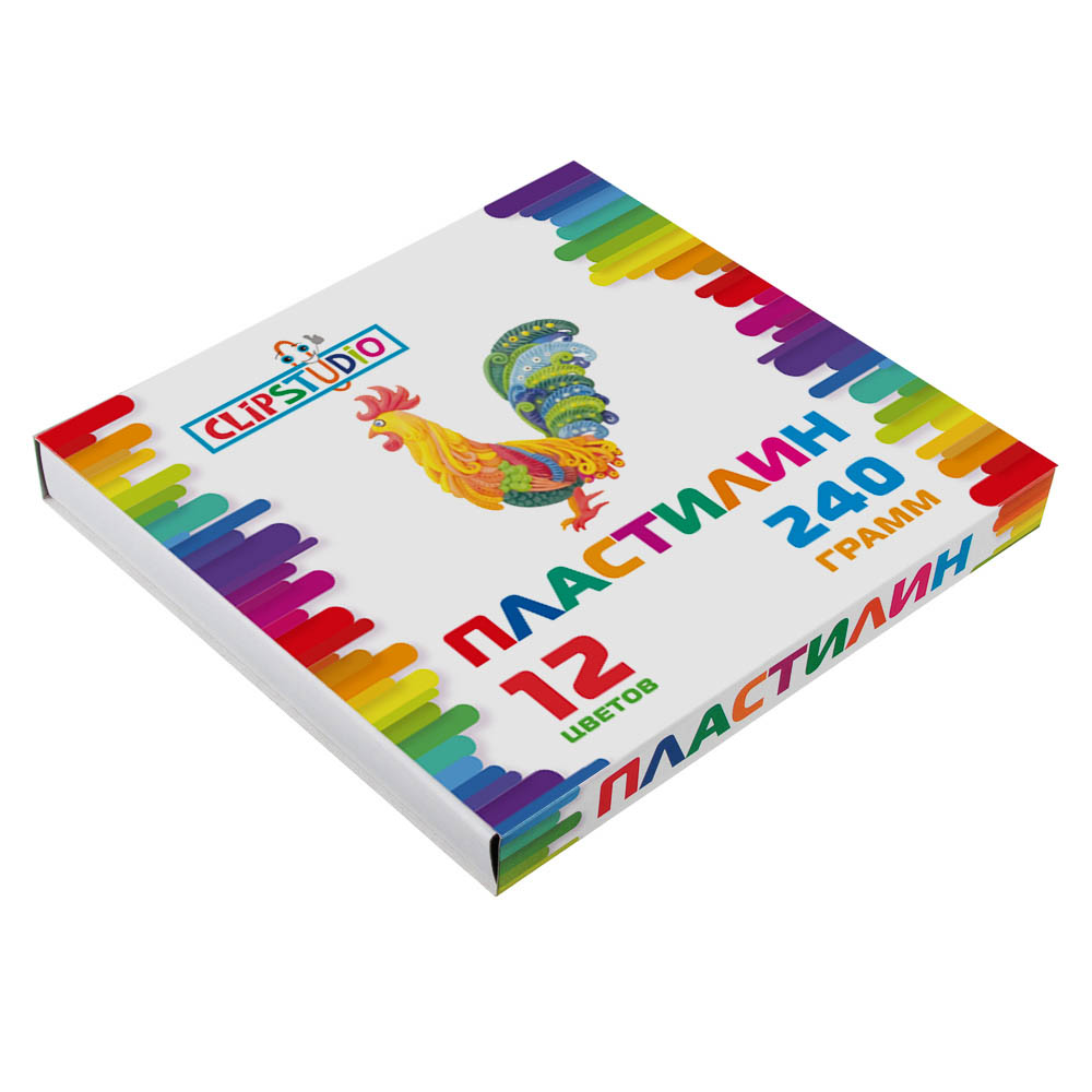 Пластилин 12цв. ClipStudio 240 грамм в картонном выдвижном пенале - #3