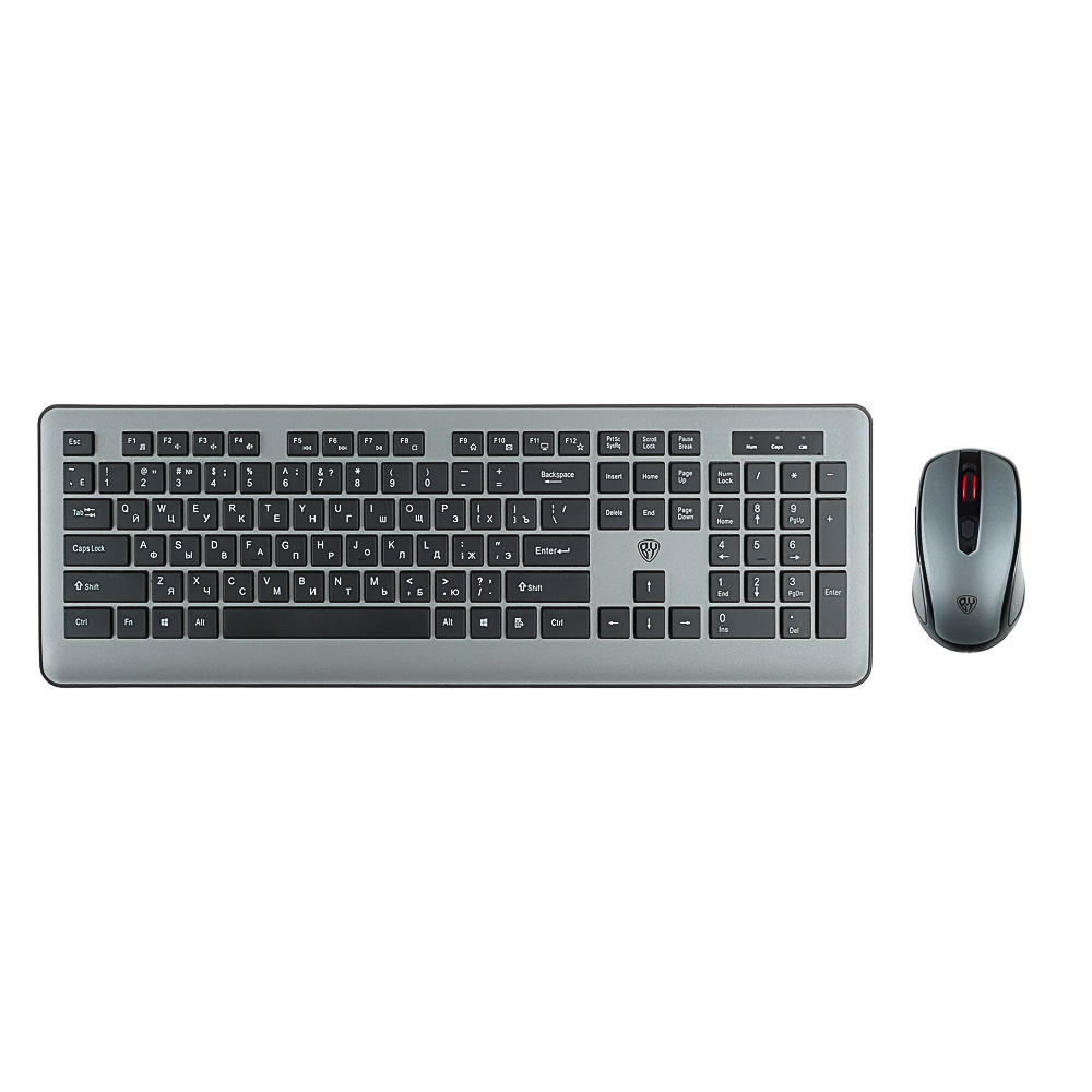 BY Набор беспроводной клавиатура и мышь, 104 кл.,6D бесш. клик,"copy-paste",1200DPI,ААА, серебристый - #1