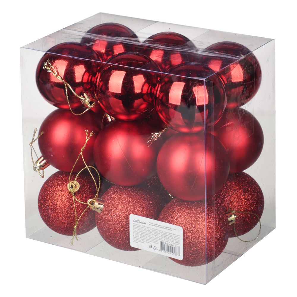 СНОУ БУМ Набор гладких шаров 6 см, 18 шт, красный, 26-99 - #4