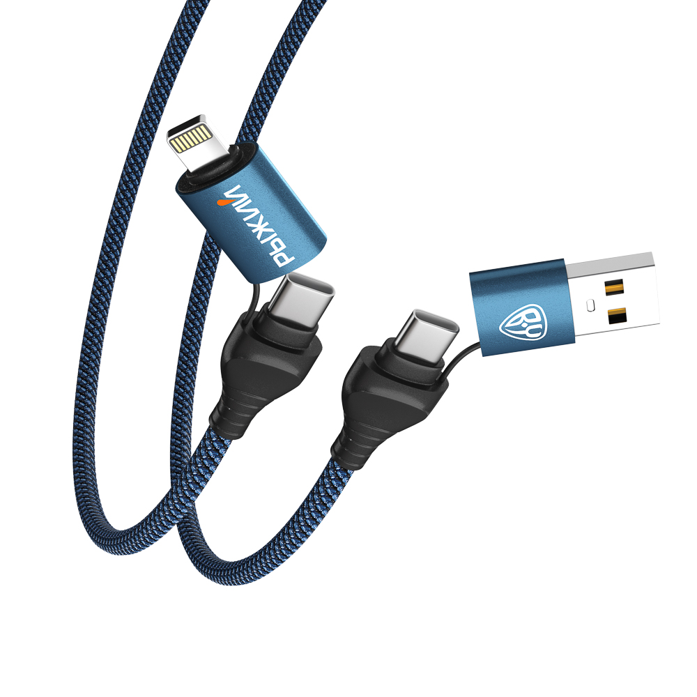 BY Рыжий Кабель для зарядки Diverse 4в1 USB/iP/microUSB/Type-C, 1м,  3А, PD 65W, тканевый, черный - #5