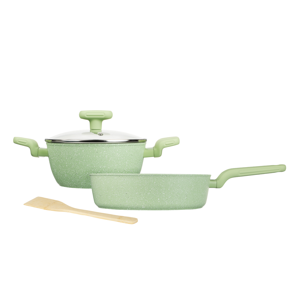 SATOSHI Эмери Набор 4 пр., сотейник 28см, кастрюля+крышка 20см, а/п покр, индукц, бамб. лоп., 3 цв. - #4