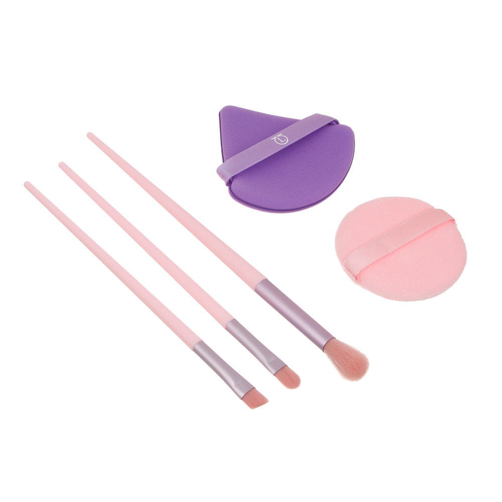 Набор для визажа 5 шт (спонжи 2 шт, кисти 3 шт) тм ЮНИLOOK, ЭВА, ПУ, пластик, нейлон, 3 цвета - #14