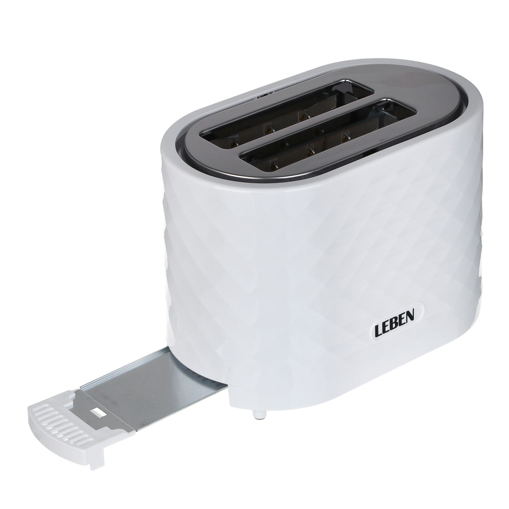 LEBEN Тостер, 650 Вт, 2 слота, режим разморозки, поддон для крошек, пластик, металл, белый - #2