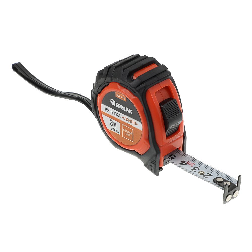 ЕРМАК Рулетка "СКИЛЛ", 3м х 16мм, 2х-сторонний зацеп + магнит, корпус ABS+TPR - #1