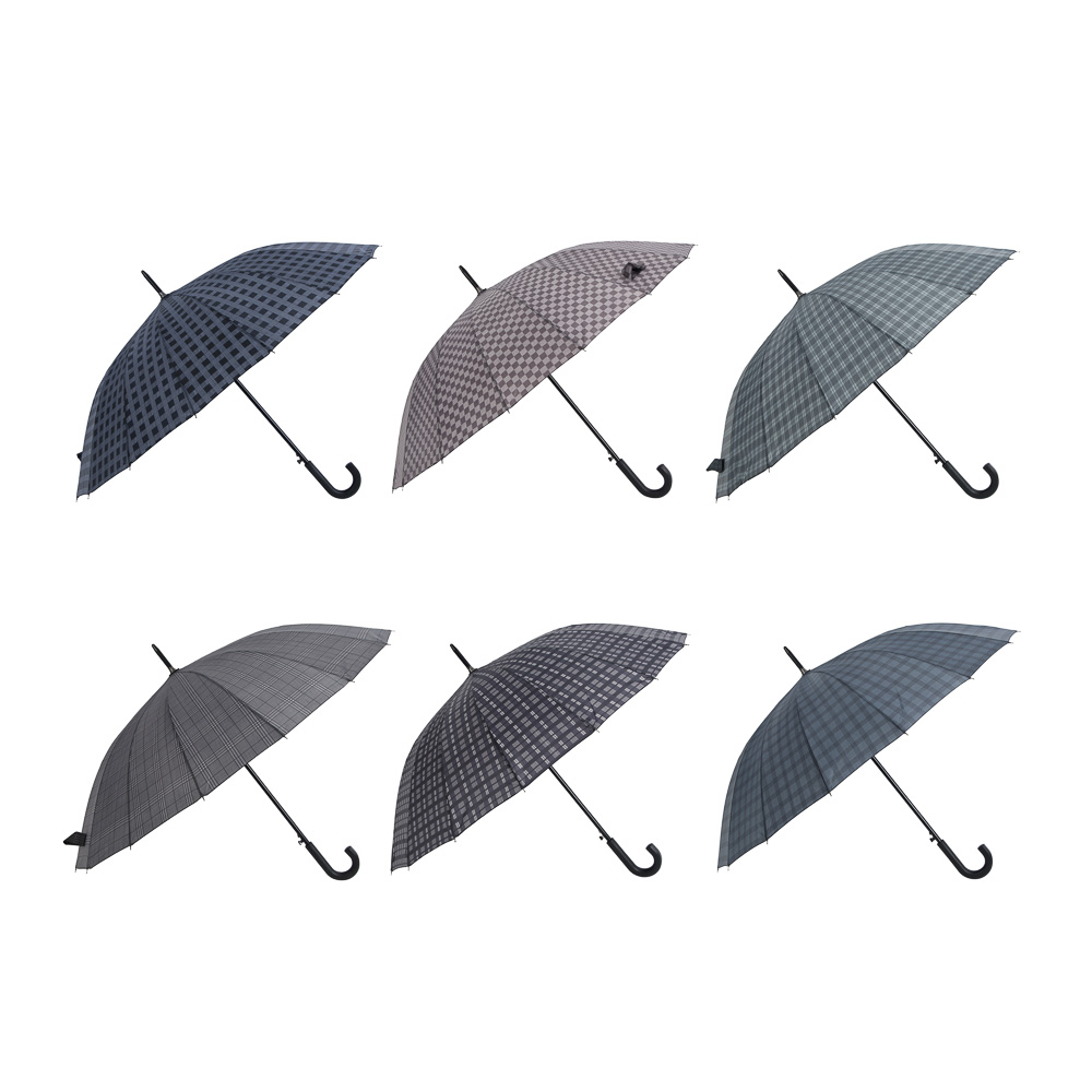 Зонт-трость мужской, металл, пластик, полиэстер, 60см, 16 спиц, 6 дизайнов - #1