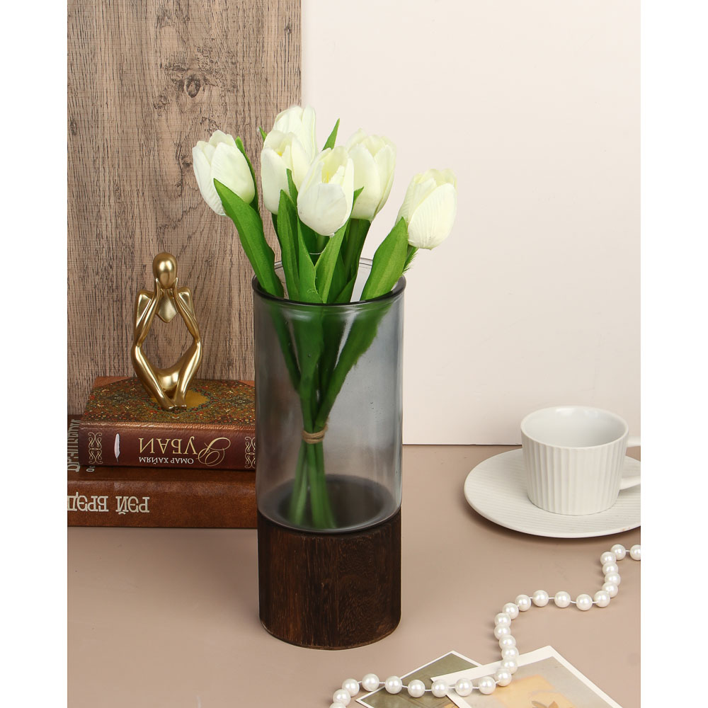 Ваза, 10x25 см, стекло, дерево - #3