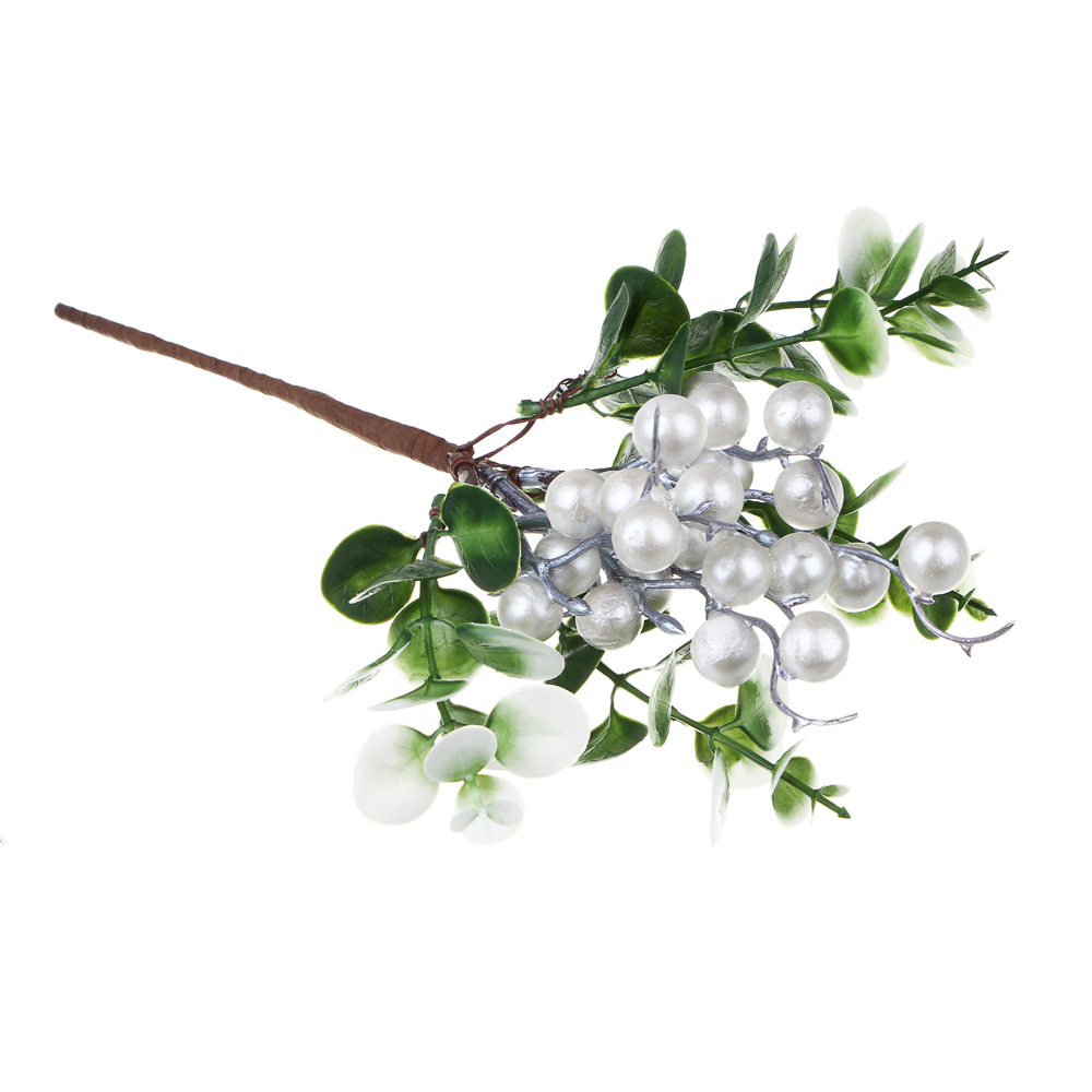 СНОУ БУМ Веточка с белыми ягодами, 27 см, металл, пластик - #1