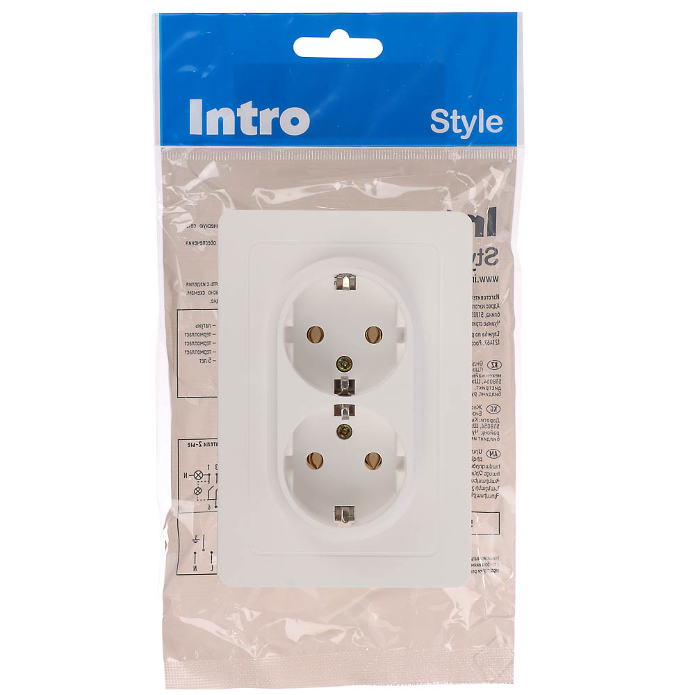 Розетка Intro Style двойная с заземлением 2X2P+E Schuko 16А-250В IP20 СУ белый - #4