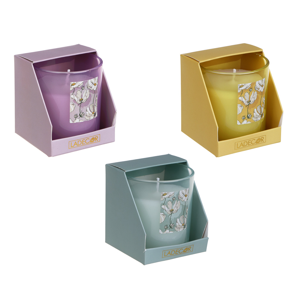 LADECOR Свеча ароматическая в стеклянном корпусе, 130 г, 7х7х8 см, 3 аромата, арт К1 - #8