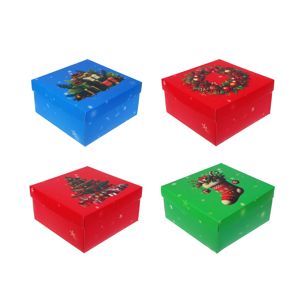 Коробка складная, 19,5x19,5x9,5см, бумага, арт.1, 4 дизайна - #1